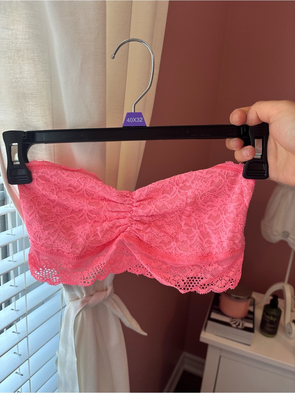 aerie Neon Pink Strapless Lace Bandeau